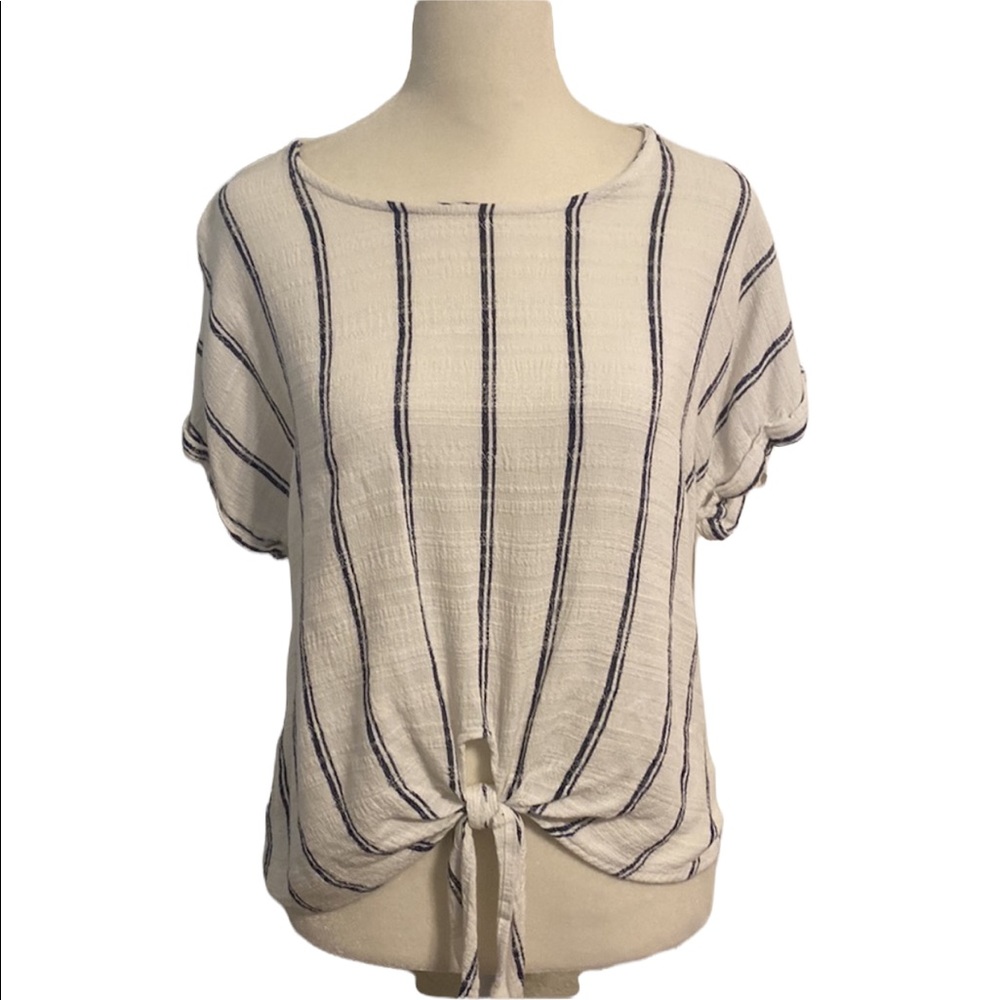 Nautical stripe beach vibes tie front top